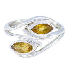 Ines silver ring featuring two marquise cut yellow gemstones yellow gemstone toi et moi ring