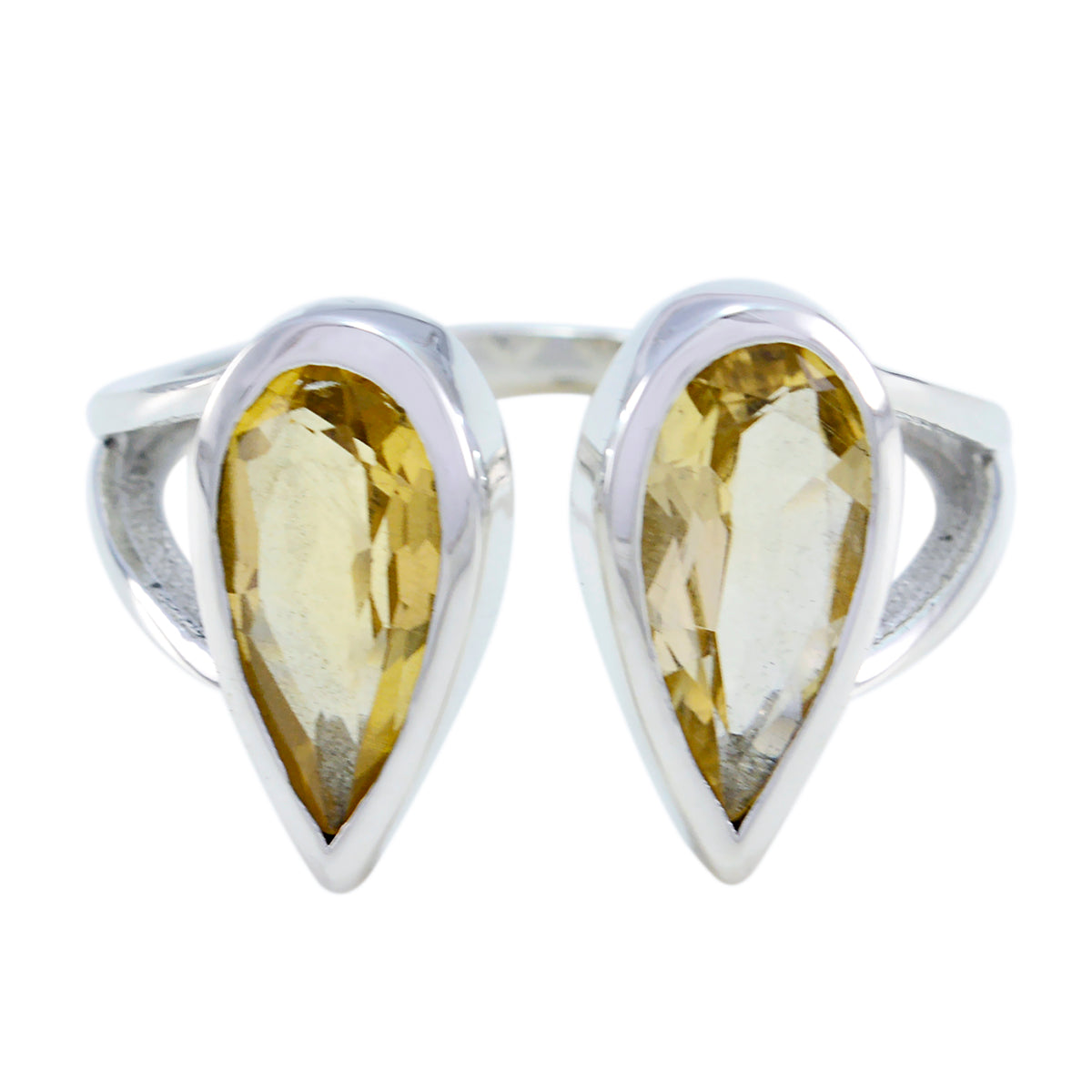 Riya yellow gemstone toi et moi ring with two pear-shaped yellow gemstones set in silver band