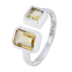 Olivia yellow gemstone toi et moi ring with two rectangular yellow gemstones set in silver band