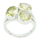 Nova sterling silver ring with three bezel set pale citrine stones yellow gemstone trilogy ring