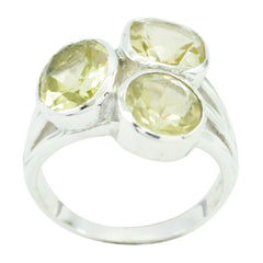 Nova sterling silver ring with three bezel set pale citrine stones yellow gemstone trilogy ring