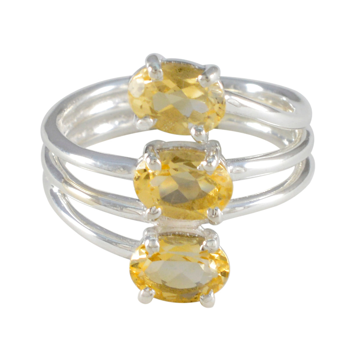 Julia silver ring with three yellow gemstones featuring a yellow gemstone trilogy ring design