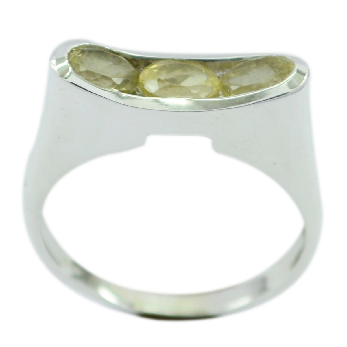 Siti yellow gemstone trilogy ring with three oval yellow stones set in a sleek silver band