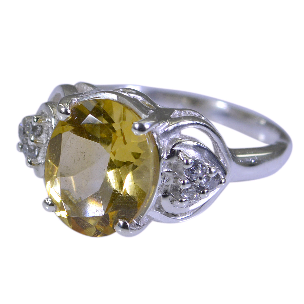 Sarah Yellow Halo Gemstone Ring with Silver Band Citrine Yellow