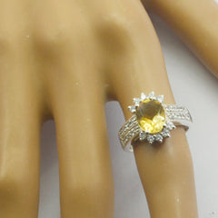 Fernanda Yellow Halo Gemstone Ring with Silver Band
