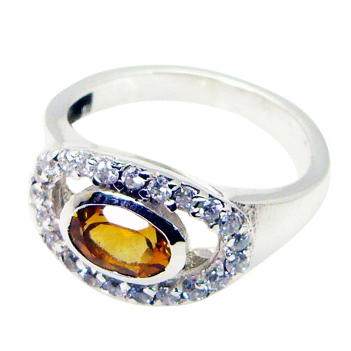 Ying Yellow Halo Gemstone Ring with Silver Band Citrine Yellow