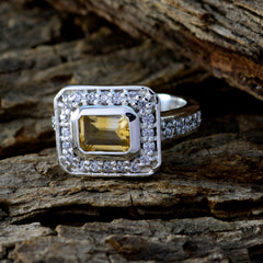 Elena yellow halo ring for women emerald cut yellow center stone with diamond halo and pave band