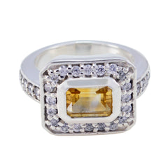 Elena sterling silver yellow halo ring for women with rectangular yellow gemstone and pave diamonds