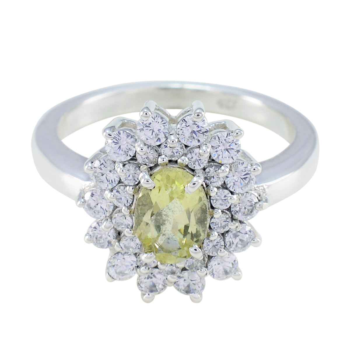 Teresa Yellow Halo Ring with Oval Gemstone Accent Lemon Quartz Yellow