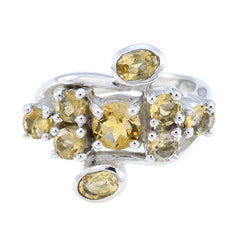 Putri sterling silver ring with clustered faceted yellow gemstones and bezel accents yellow navratna ring