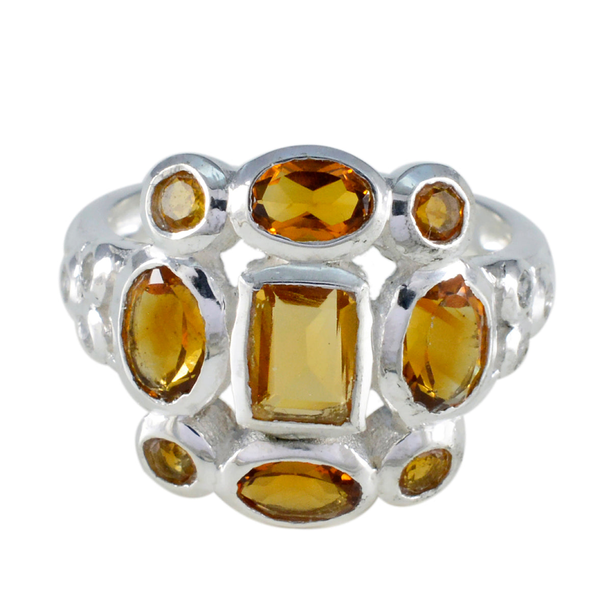 Ananya yellow navratna ring featuring multiple yellow gemstones set in silver band