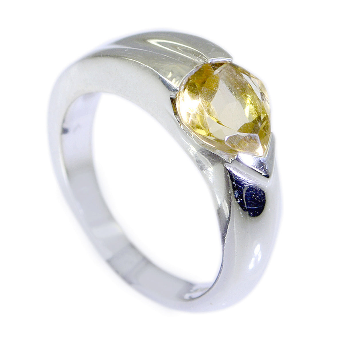 Lucy yellow solitaire engagement ring with pear-shaped yellow gemstone on silver band