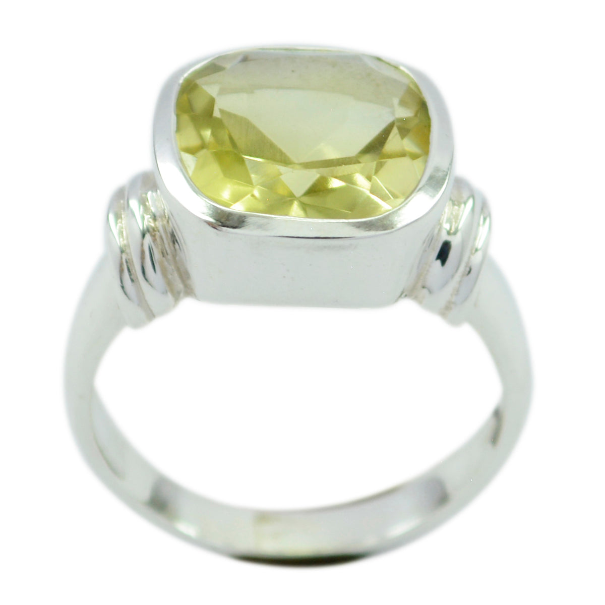 Lili Yellow Solitaire Ring with Elegant Silver Band Lemon Quartz Yellow