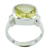 Lili Yellow Solitaire Ring with Elegant Silver Band Lemon Quartz Yellow