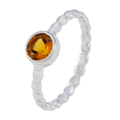 Saanvi silver beaded band yellow solitaire ring for women with bezel set yellow gemstone delicate design