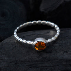 Saanvi yellow solitaire ring for women with beaded sterling silver band and round citrine gemstone