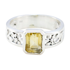Ines Yellow Solitaire Ring India with Floral Silver Design Citrine Yellow