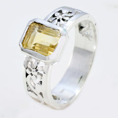 Ines Yellow Solitaire Ring India with Floral Silver Design