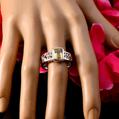 Ines Yellow Solitaire Ring India with Floral Silver Design