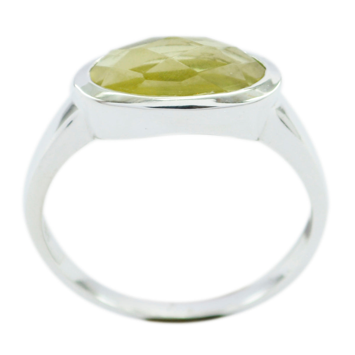 Sakura yellow solitaire ring with faceted oval yellow gemstone in bezel sterling silver band