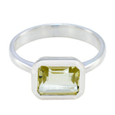 Lea Yellow Solitaire Ring with Emerald Cut Gemstone Lemon Quartz Yellow