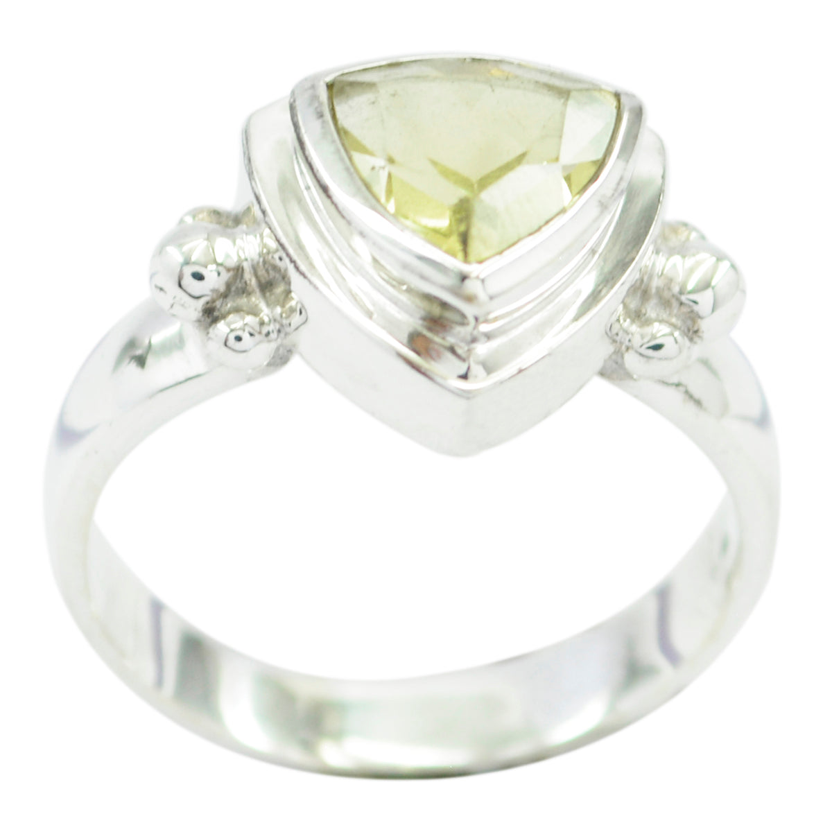 Siti yellow solitaire ring with triangular yellow gemstone set in silver band