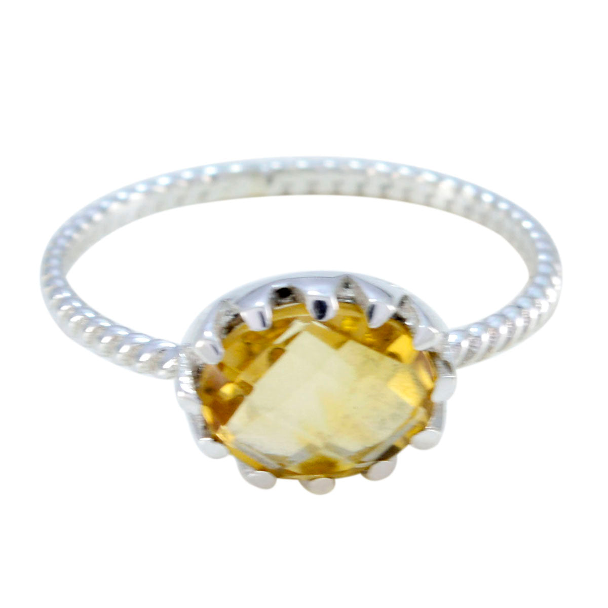 Ayesha Yellow Solitaire Ring with Sterling Silver Band Citrine Yellow