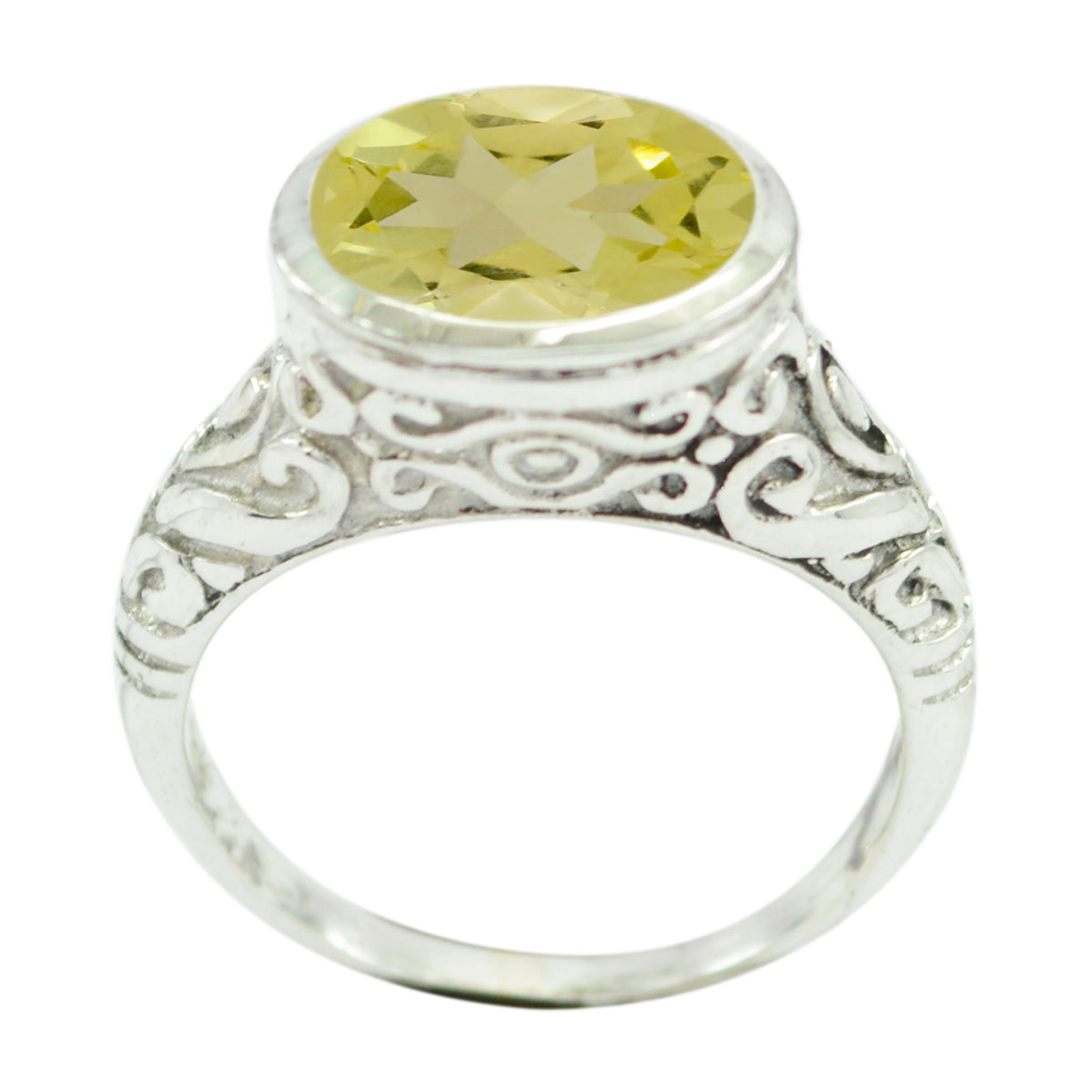 Alina Yellow Solitaire Ring with Intricate Silver Design Lemon Quartz Yellow