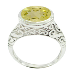Alina Yellow Solitaire Ring with Intricate Silver Design Lemon Quartz Yellow