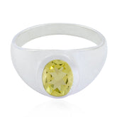 Ava silver ring featuring a yellow solitaire ring with an oval faceted yellow gemstone