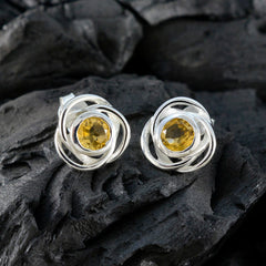 Riley Yellow Solitaire Stud Earrings in Silver Twist Design