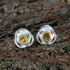 Riley Yellow Solitaire Stud Earrings in Silver Twist Design