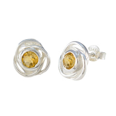 Riley Yellow Solitaire Stud Earrings in Silver Twist Design
