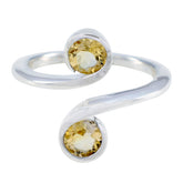Laura silver spiral yellow toi et moi ring with two round yellow gemstones delicate adjustable design