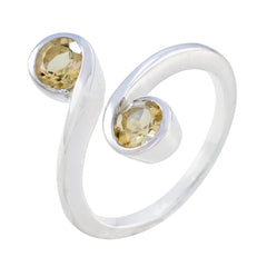Laura yellow toi et moi ring sterling silver open bypass design with two round yellow gemstones