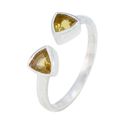 Julia yellow toi et moi ring sterling silver open band with two triangular yellow gemstones bezel set