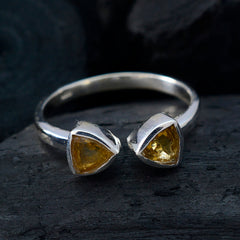 Julia yellow toi et moi ring sterling silver open band with two yellow triangular gemstones handcrafted