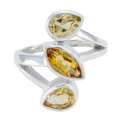 Maria yellow trilogy gemstone ring with three yellow faceted stones set in silver band