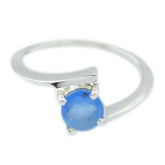 Zoe Blue Solitaire Ring - Elegant Gemstone Jewelry Blue Chalcedony Blue