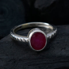 Teresa Ethnic Red Solitaire Ring with Oval Ruby Gemstone