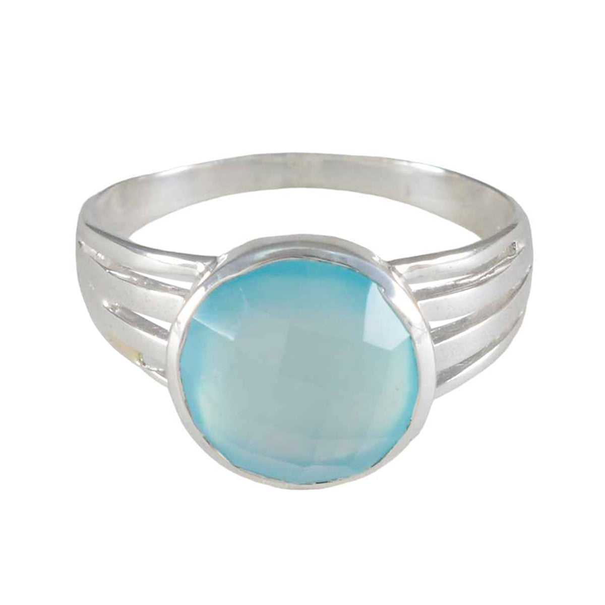 Angeles Romantic Blue Solitaire Ring in Silver Blue Chalcedony Blue