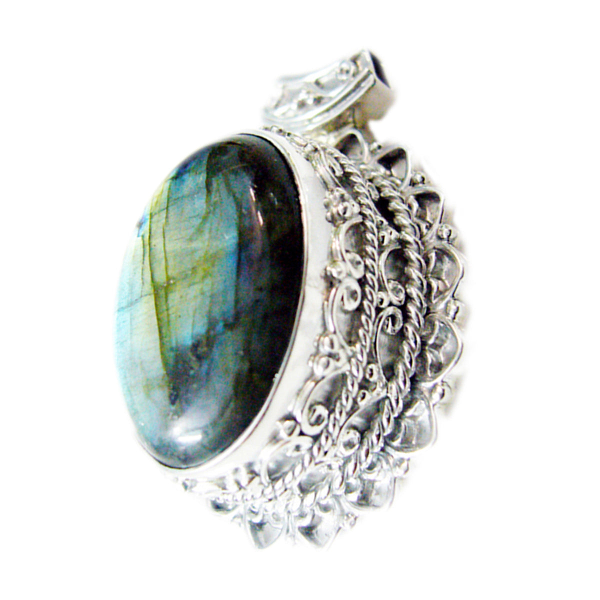 Zoe Rope-Wire Fashion Pendant with Unique Gemstone Labradorite Grey Grey