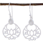 Rosa White Featherlight Earrings - Elegant Lotus Design Rainbow Moonstone White Dangle
