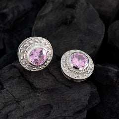 Savannah Pink Stud Earrings with Sparkling Silver Halo