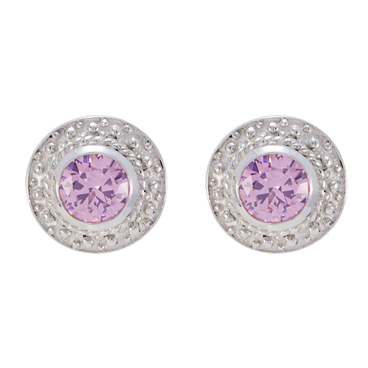 Savannah Pink Stud Earrings with Sparkling Silver Halo Pink CZ Pink Stud