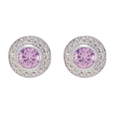 Savannah Pink Stud Earrings with Sparkling Silver Halo Pink CZ Pink Stud