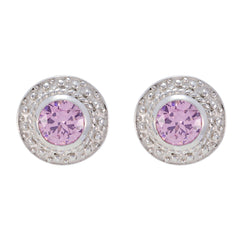 Savannah Pink Stud Earrings with Sparkling Silver Halo Pink CZ Pink Stud
