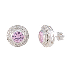 Savannah Pink Stud Earrings with Sparkling Silver Halo