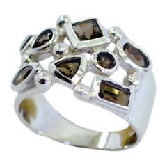 Chloe abstract brown gemstone ring with multiple uniquely shaped brown stones set in silver band