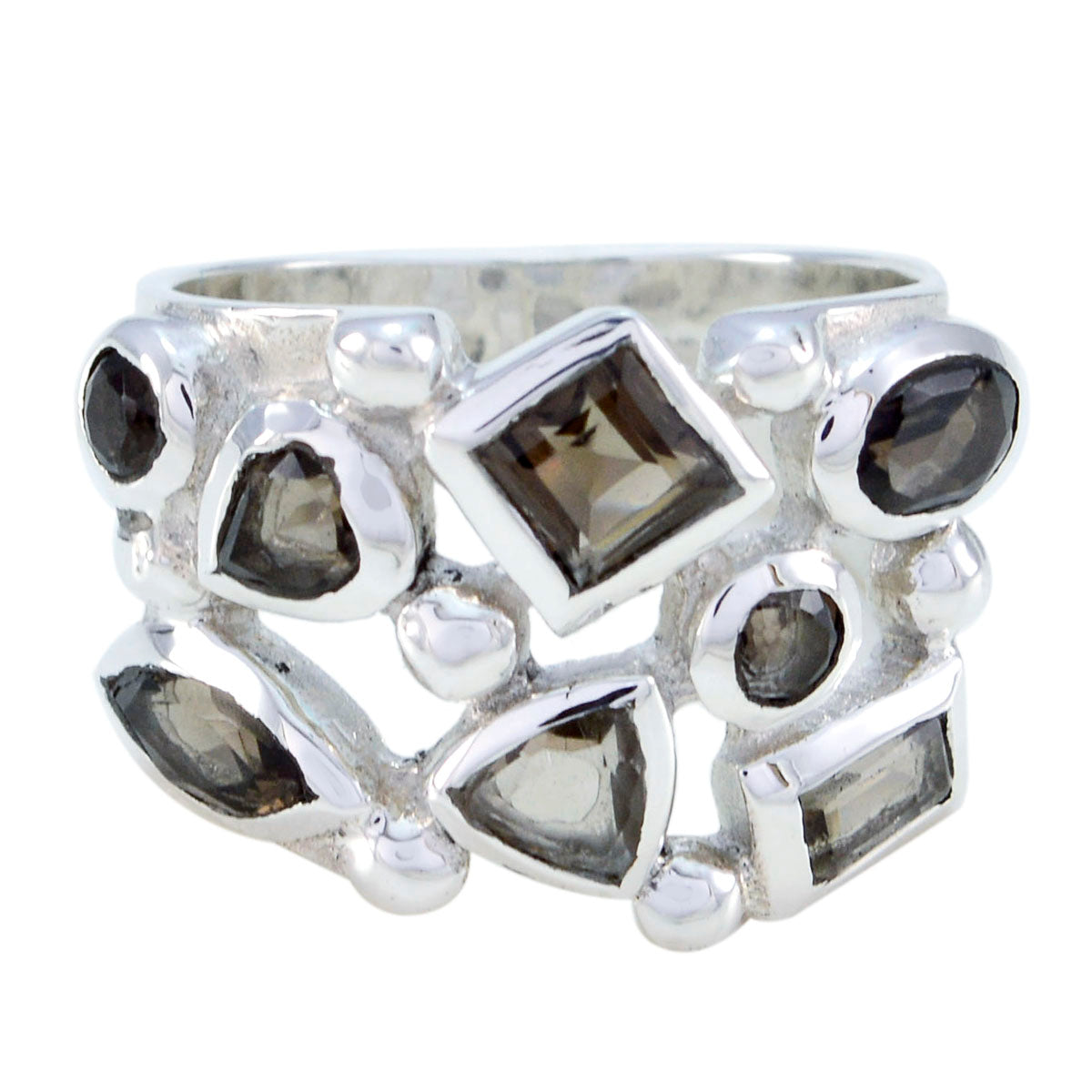 Chloe abstract brown gemstone ring with multiple facets set in silver band